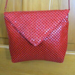 Red Metal Mesh Purse Bag Made in Hong Kong Metal Strap 9 x 7 x1